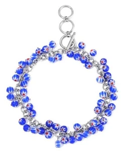 Brazalete estilo Murano color azul con cuentas de acero inoxidable cierre de palanca 7,5"-9" nuevo - Imagen 1 de 5