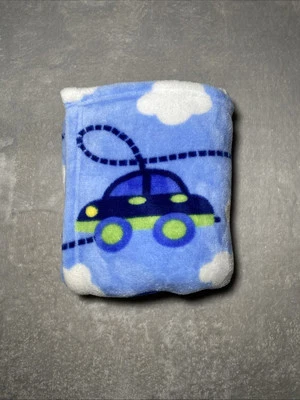 Runt 1478 Baby Blanket Car Cloud Blue Green White Vehicles Plush Fleece Lovey - Image 1 of 4