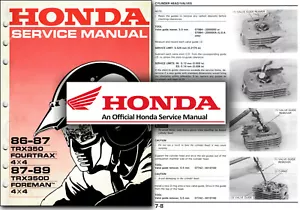 Honda TRX350 FOURTRAX Service Manual 1986-1989 Shop Workshop TRX350D FOREMAN 4x4 - Picture 1 of 2