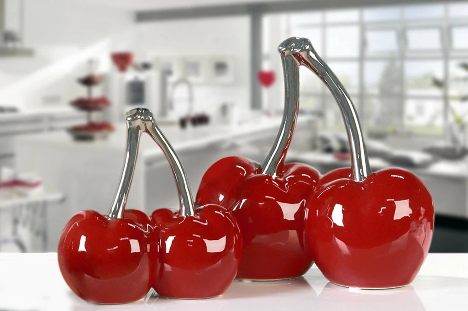 Kirsche "Double Cherry" Keramik Rot/Silber Höhe:16cm Skulptur Figur Deko Obst - Bild 1 von 1