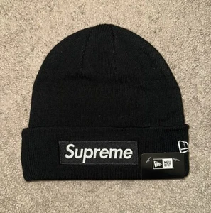 FW24 Supreme x New Era Box Logo Beanie Black/White Brand New With Tags - Picture 1 of 11