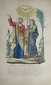 Eau forte XVIIIe, Imagerie religieuse, Saint Simon et Saint Judes, chez Basset - Imagen 1 de 3