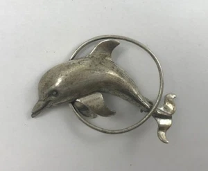 Vintage ~ Signed Beau Sterling Silver Dolphin Pin / Brooch - Picture 1 of 8