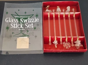 NIB Boston Warehouse Blown Glass Christmas Swizzle Stirs Reindeer Tree Snowflake - Picture 1 of 5