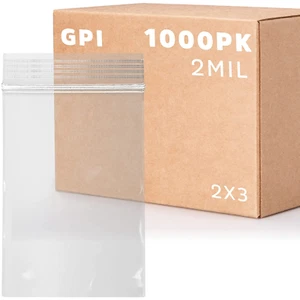 - 1000 Count, 2" X 3" Clear Plastic Resealable Zip Bags, Bulk 2 Mil, Strong & Du - Picture 1 of 12