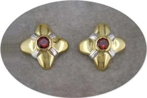 JDL GARNET GOLD POST EARRINGS - Picture 1 of 1