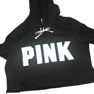 VICTORIA SPORT Pink Black & White Pink Logo Cropped Cut Off Pullover Hoodie S - Picture 1 of 1