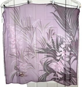H Hanmei 43” Square Floral Design See Though Polyester Head Scarf R3-O16 - Picture 1 of 5