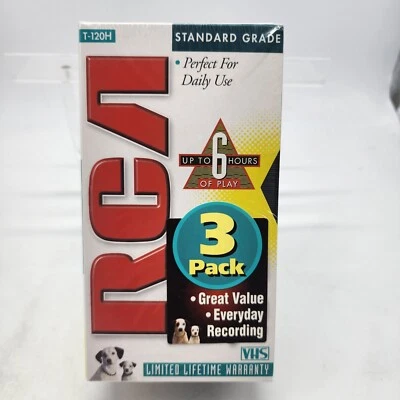 RCA VHS Tapes 3 Pack T-120H 6 Hour Standard Grade Blank Audio New & Sealed - Image 1 of 4