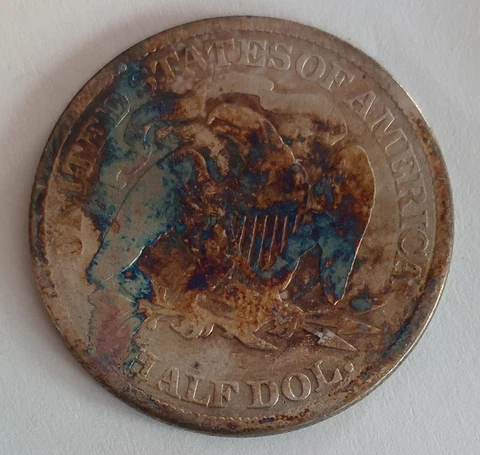 1875 LIBERTY SEATED Silver Half Dollar 50c Coin - Crazy Weird Crusty Blue Toning Cover