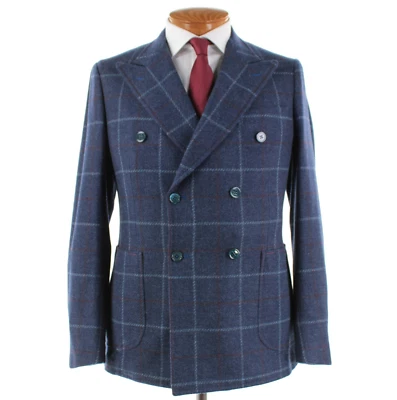 Abrigo deportivo Isaia nuevo con etiquetas lana/cachemira doble botonadura talla 50R (40R EE. UU.) azul a cuadros Foto 1 de 4