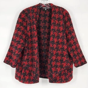 Cárdigan Suéter Buchanan Kang Mujer Grande Pata de Gallo Tejido Frente Abierto Rojo Negro - Imagen 1 de 5