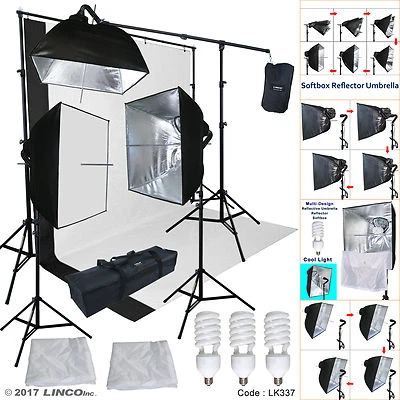 Black/White Backdrop Support Stand Photography Studio Video Softbox Lighting Kit - Image 1 of 4