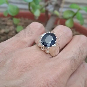 Natural African Dark Blue Sapphire Rare Neelum Stone Sterling Silver Shia Ring - Picture 1 of 4