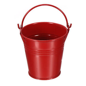 4pcs 3" Metal Bucket with Handle Flowerpot Planter Container Garden Decor, Red