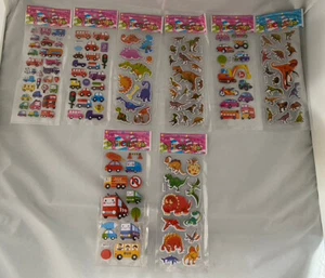 8 Different Sheets 3D Puffy Car Trucks Dinosaurs Stickers Bulk Stickers for Kids - Picture 1 of 13
