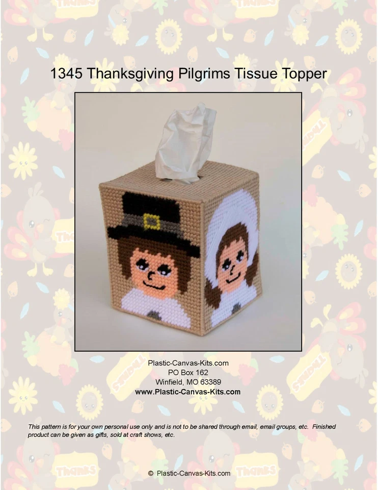 Thanksgiving Pilgrims Tissue Topper-Plastic Canvas Pattern or Kit - Image 1 of 1