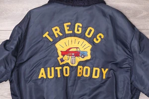 Chaqueta de bombardero Excalibur vintage azul marino talla 50 Sherpa parche mecánico automático envejecido - Imagen 1 de 12