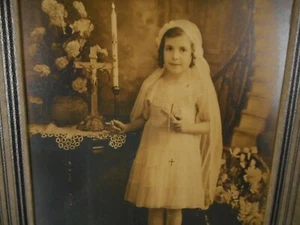 2- 1930er ERSTKOMMUNION-Junge & Mädchen-Schrank Foto-JOLIET/CHICAGO-Kirche-KATHOLISCH - Bild 1 von 10