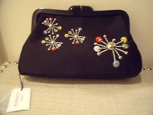 Nuevo con etiquetas EMBRAGUE LULU GUINNESS negro satén SPUTNIK cabouchon pollyanna $200 - Imagen 1 de 7