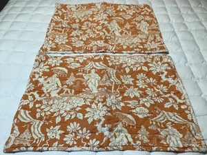 Pottery Barn 2 Linen Blend Std Pillow Shams Orange Oriental Asian Toile - Picture 1 of 7
