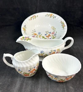 Aynsley Cottage Garden Group of Open Sugar Creamer Gravy Boat and Vegetable Bowl - Picture 1 of 18