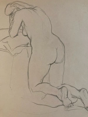 Beau Dessin 1900 Crayon Femme Nue Nu Prostituée dans le goût de Toulouse-Lautrec - Photo 1/4