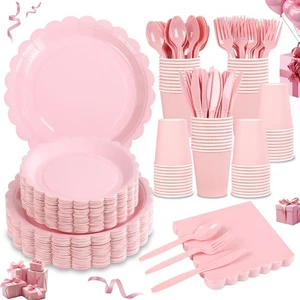 LIYH 350 Pcs Pink Plates and Napkins - 50 Guest Light Pink Party Supplies Inc... - Picture 1 of 7