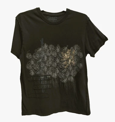 L  ARIZONA COTTON BLEND STRETCH RIB KNIT RAW EDGED CREW NECK TOP T-SHIRT VINTAGE - Image 1 of 4