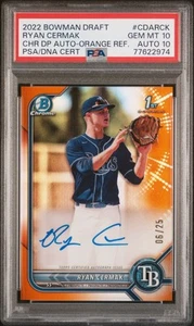 2022 Bowman Chrome Draft Orange /25 Ryan Cermak Autografo PSA 10 Auto 10 Gemme - Foto 1 di 2