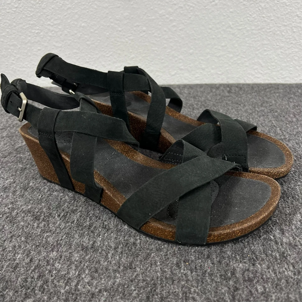 Teva Mahonia Wedge Cross Strap Sandals Black Leather Women's 9.5 - Image 1 of 4