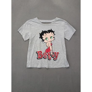 Betty Boop Gray Graphic T-Shirt S/CH Short Sleeve Cutout Back Casual Top - Picture 1 of 6