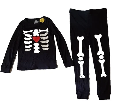  NEW Halloween 2 Pc Glow in the Dark Skeleton Pajamas or Costume Unisex L 10/12 - Image 1 of 4