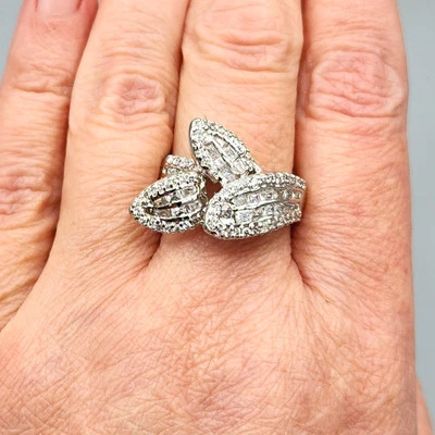 D Parsons Sterling Silver Baguette Pave CZ Triple Leaf Ring Sz 8.25 5.7g - Image 1 of 4