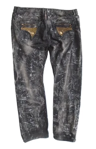 Robin's Jean Silver Repaint Studded Wings Long Flap Mens 42 Straight Legs Black - Picture 1 of 9