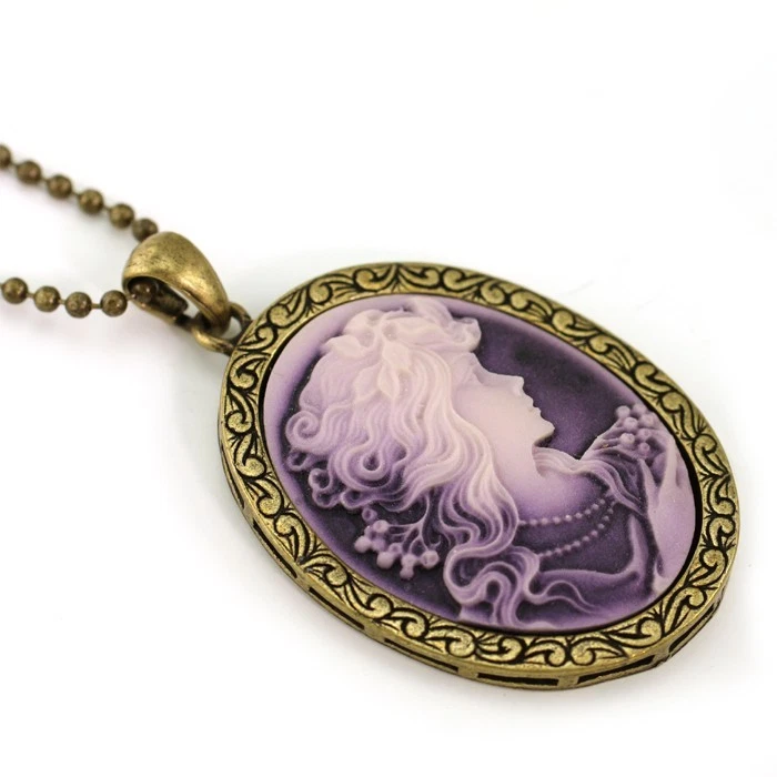 Collar Colgante Camafeo Vintage Estilo Antiguo Retro Clásico Púrpura Lavanda g1 Foto 1 de 1