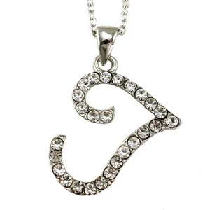 Initial T Necklace Chain Clear Stone Crystal Rhinestone Silver Tone Pendant NEW - Picture 1 of 1