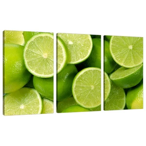 Three Picture Lime Green Canvas Wall Prints Kitchen Dining Room 3113 - Picture 1 of 1