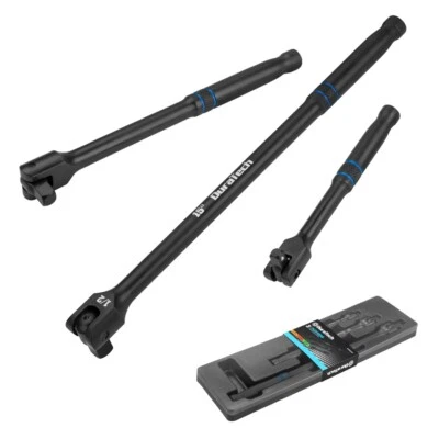 DURATECH 3PCS Breaker Bar Set 1/4" 3/8" 1/2" Drive 180°Rotatable Head 6" 10” 15" - Image 1 of 4