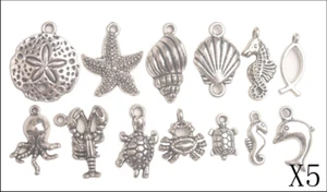 Dijes de animales marinos de metal plateado envejecido 65 piezas para hacer joyas - Imagen 1 de 3