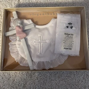 Elegant Baby Christening Gift Set For Christening Day CROSS, BIB &BIBLE NIBOX - Picture 1 of 5