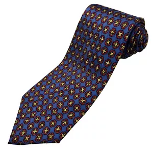 Corbata de seda vintage Polo Ralph Lauren azul con patrón geométrico rojo dorado - Imagen 1 de 9