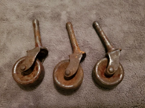 ANTIQUE SET Of 3 MATCHING METAL 1" FURNITURE CASTERS WHEELS Cover