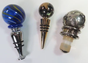 Lot of (3) Vintage Glass & Metal Bottle Stoppers - Picture 1 of 12