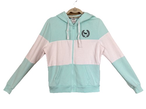 UNDERCOVER Victoria's Secret ROSA Felpa donna con cappuccio zip davanti manica lunga bianca e acqua small