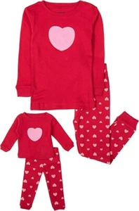 Leveret Girls' Hearts Matching Doll & Pajamas Set, Red/Pink, 6years - Picture 1 of 6