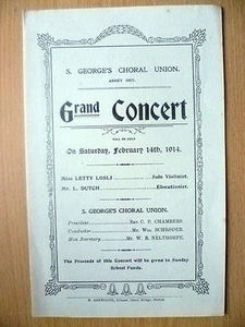 Grand Concert Programme 1914 @ S. GEORGE'S CHORAL UNION, 14th February - Picture 1 of 2