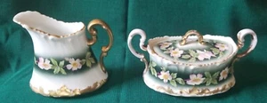 ANTIQUE TRESSEMANES & VOGT T&V CREAMER, SUGAR BOWL & LID WILD ROSES VENICE 1896 - Picture 1 of 13