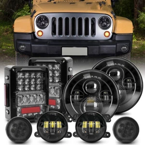 7" Round Headlight Fog Turn Signal Tail Lamp For Jeep Wrangler JK 2007-2018 Kit - Foto 1 di 17