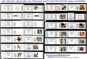 APC / CVP / ATM - 21x verschiedene USA VOID Briefmarken (2012 bis 2024) + 4x ERROR VOID - Bild 1 von 1